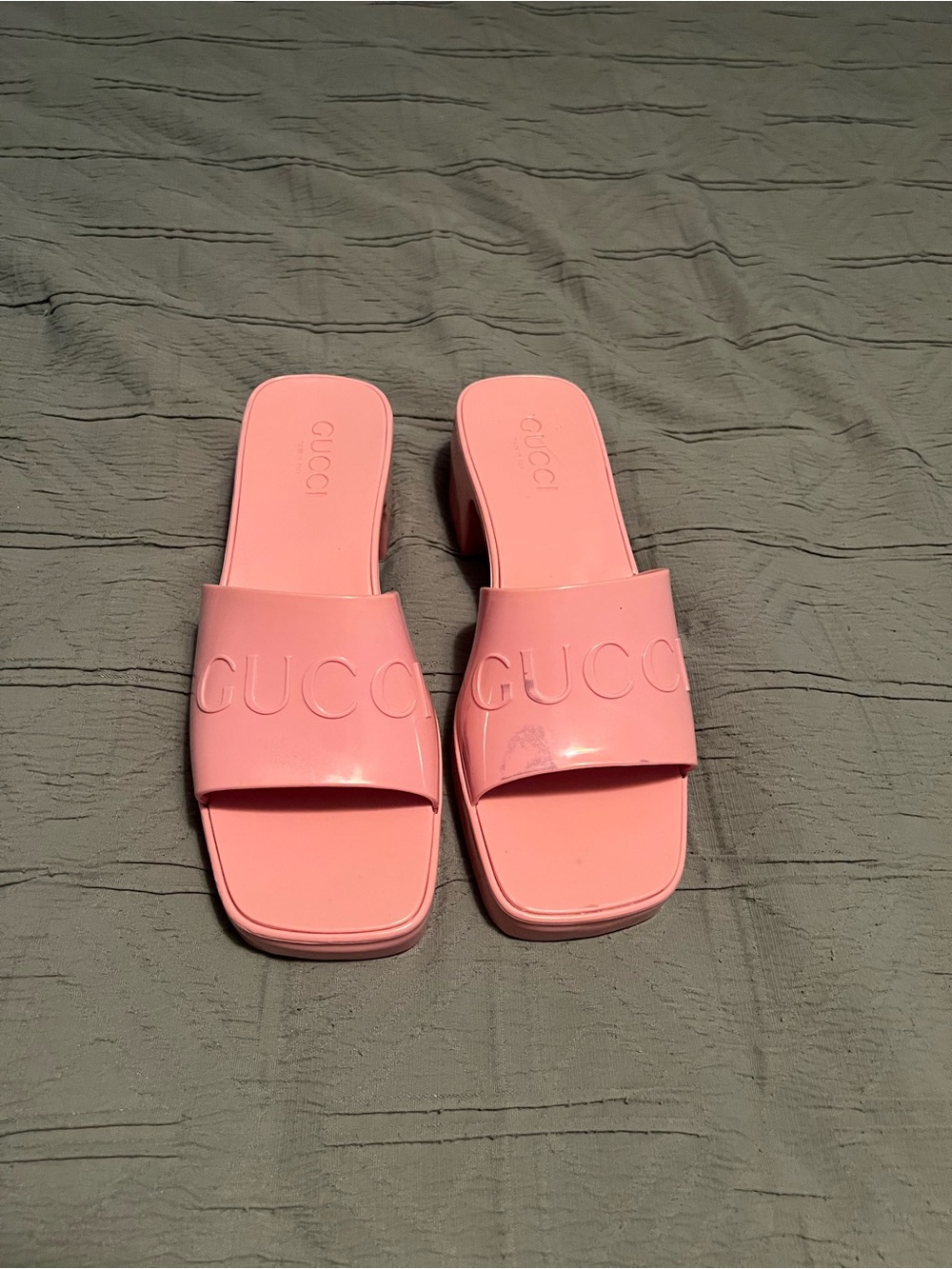 Gucci Bubblegum Pink Logo Slide Mules